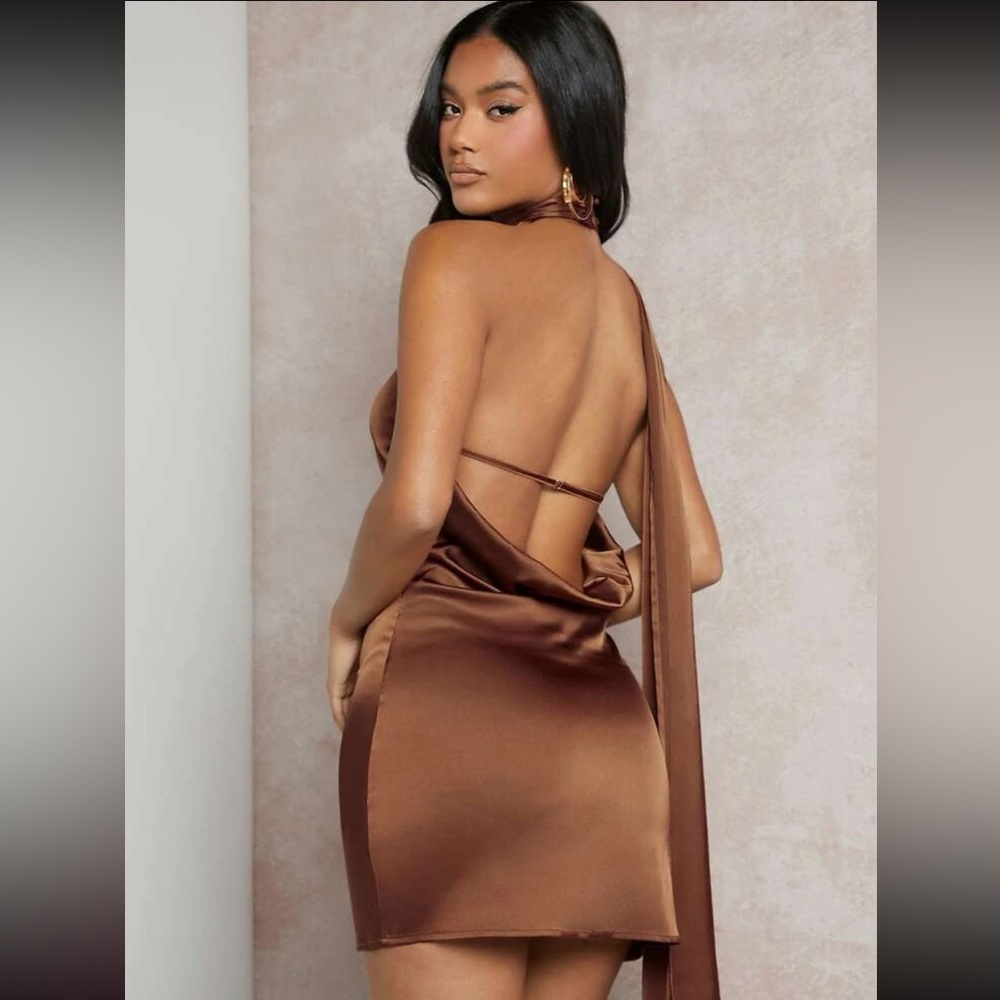 NWT Brown Satin Cocktail Dress